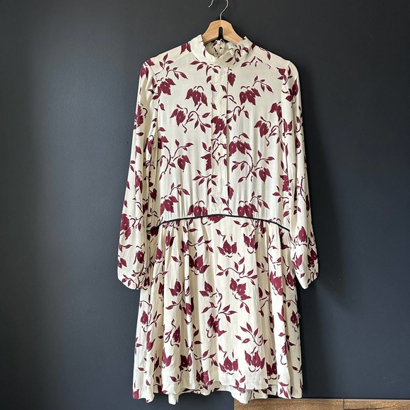 GANNI Maxwell Crepe Floral Print Shirt Dress Size Small